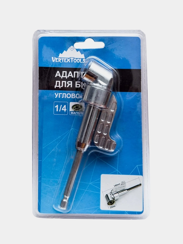 Адаптер для бит, угловой, VertexTools 1/4, 140 мм, с магнитом