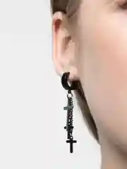 Черный серьга с цепочкой и крестами, унисекс
