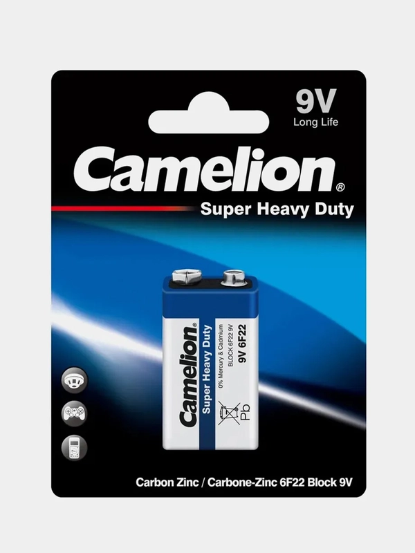 Батарейка солевая Camelion 6F22-BP1B Super Heavy Duty BLUE, 9V, тип Крона, 1 штука