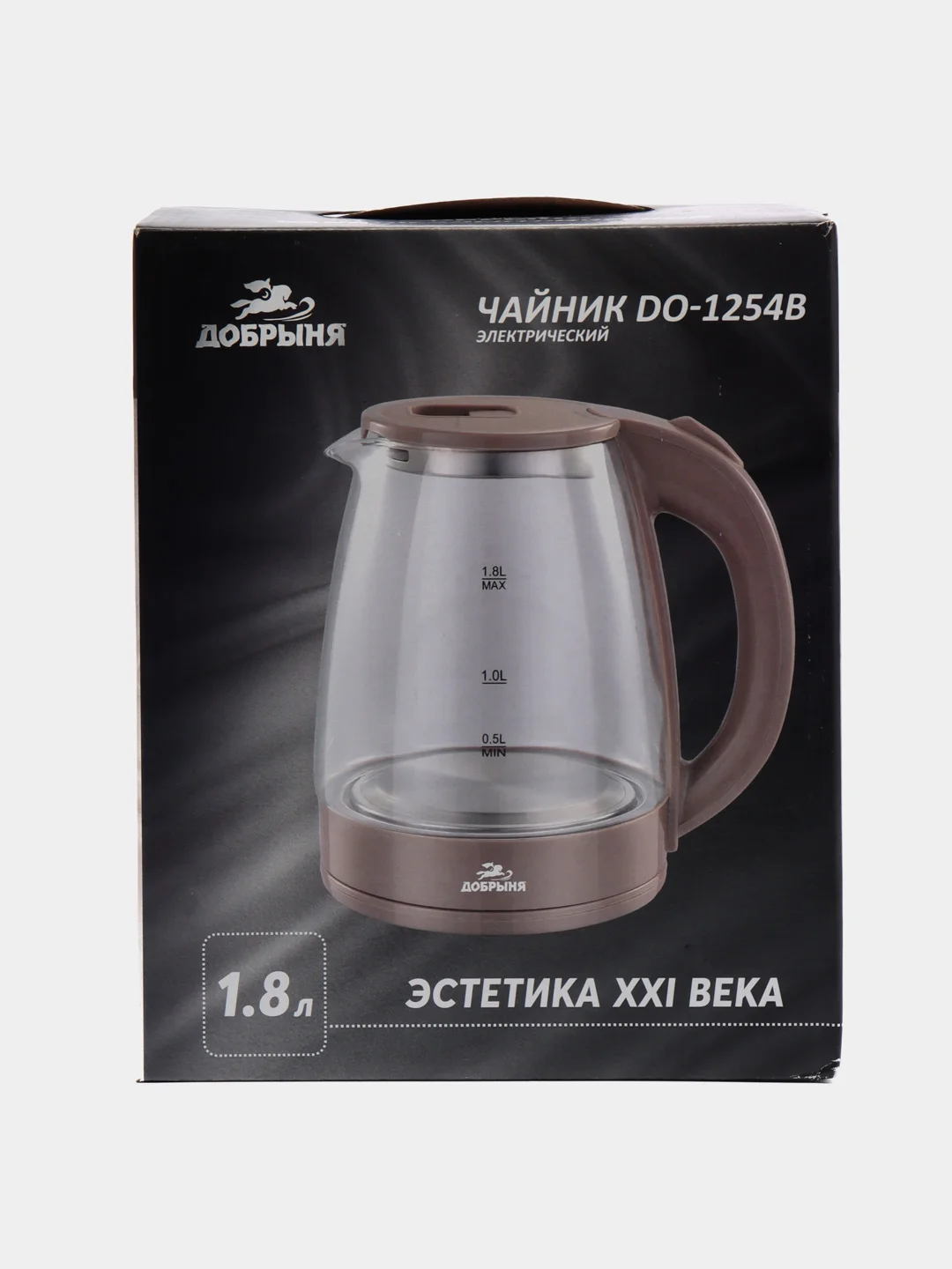 Чайник электрический Добрыня DO-1254B, стеклянный, 1.8 л