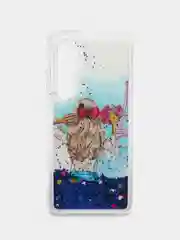 Синий чехол Xiaomi Mi Note 10 Lite силиконовый переливающийся жидкий с блестками