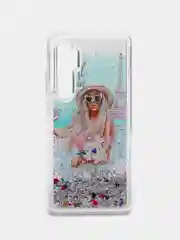 Серебряный чехол Xiaomi Mi Note 10 Lite силиконовый переливающийся жидкий с блестками