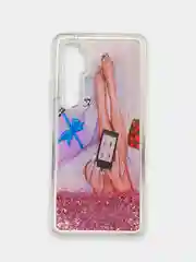 Розовый чехол Xiaomi Mi Note 10 Lite силиконовый переливающийся жидкий с блестками