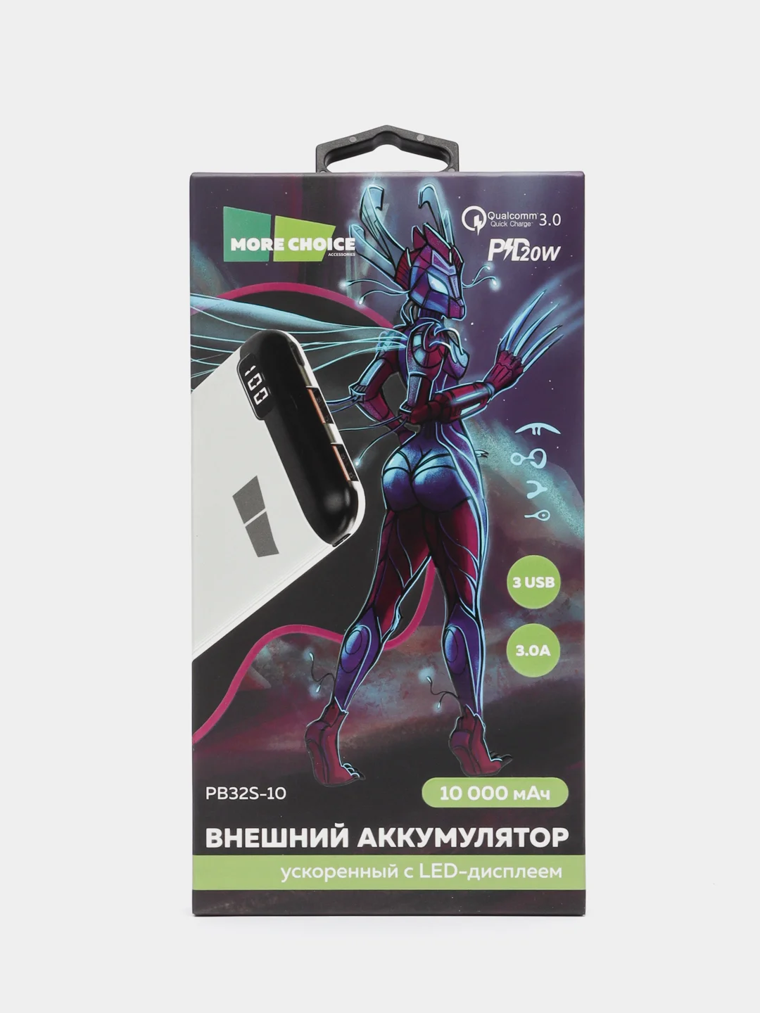 Белый внешний аккумулятор More Choice PB32S-10, 10000 мАч, быстрая зарядка 20 W