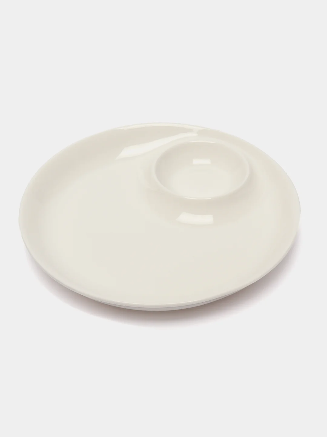 Блюдо фарфоровое с соусником White Label, d=25 см, цвет белый
