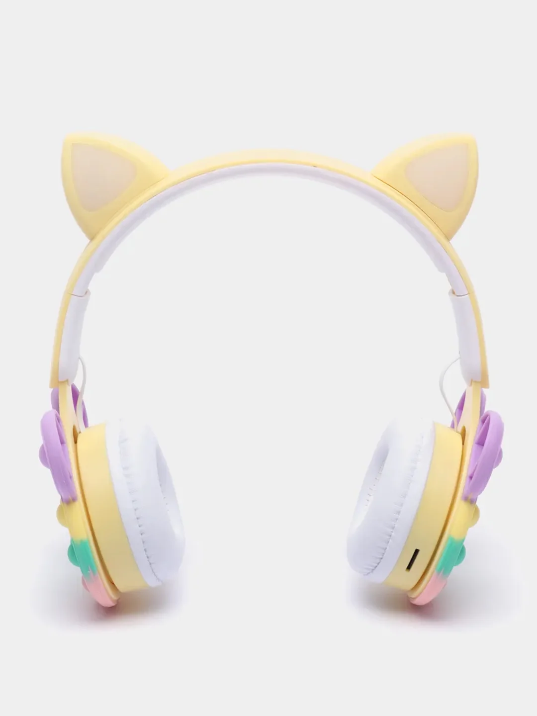 Желтый беспроводные Bluetooth наушники с кошачьими ушками pop-it, с шумоподавлением, складные