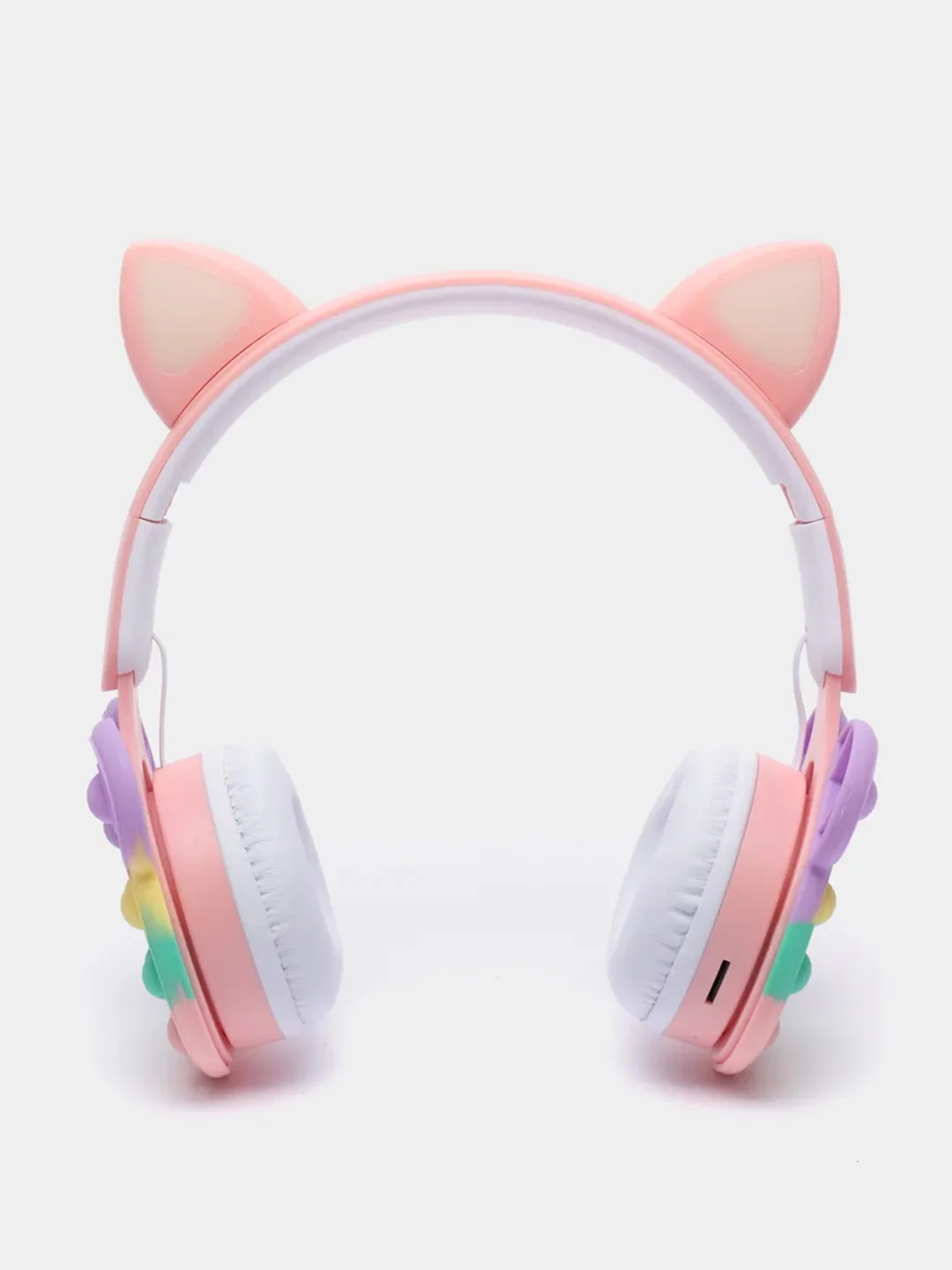 Розовый беспроводные Bluetooth наушники с кошачьими ушками pop-it, с шумоподавлением, складные
