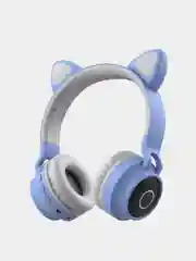 Голубой беспроводные светящиеся наушники с bluetooth кошачьи ушки