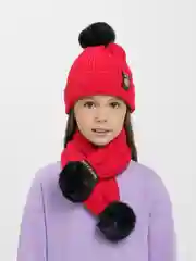 Алый комплект шапка и шарф, зимний комплект
