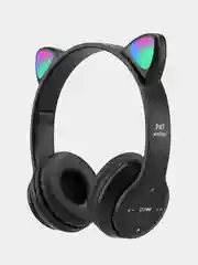 Черный беспроводные Bluetooth наушники, с светящимися ушками и встроенным MP3 плеером
