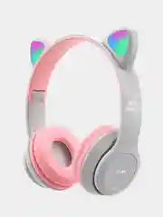 Серебряный беспроводные Bluetooth наушники, с светящимися ушками и встроенным MP3 плеером
