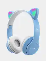 Светло-синий беспроводные Bluetooth наушники, с светящимися ушками и встроенным MP3 плеером