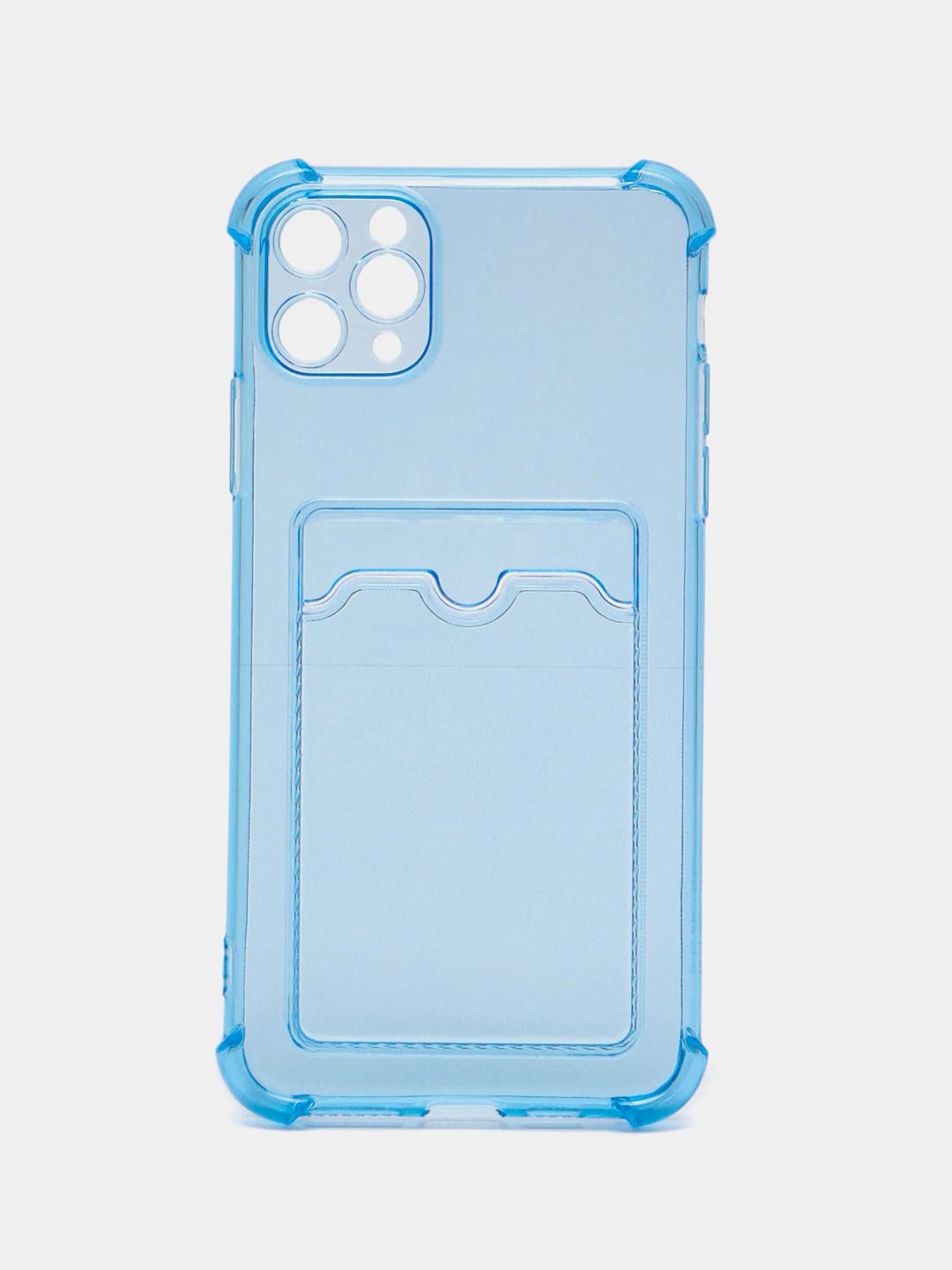 Голубой чехол c карманом для карт iPhone 7 8 Plus X XS XR 11 Pro Max 12 13 mini 14 прозрачный