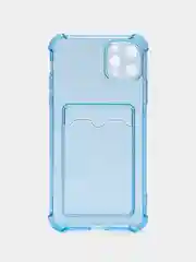 Голубой чехол c карманом для карт iPhone 7 8 Plus X XS XR 11 Pro Max 12 13 mini 14 прозрачный