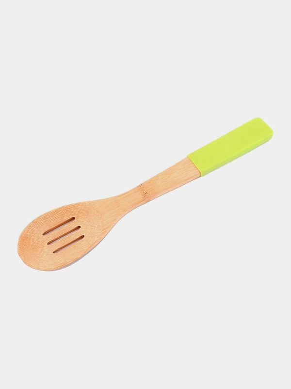ЛОЖКА КУХОННАЯ С СИЛИКОНОВОЙ ВСТАВКОЙ, 30*6 СМ, БАМБУК  897038