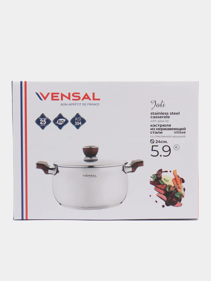 Кастрюля из нержавеющей стали Vensal Joli VS1546, с крышкой, 5.9 л, 24 см