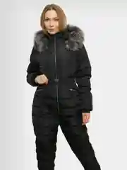 Угольный комбинезон женский, зимний, с капюшоном