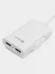 Белый автомобильное зарядное устройство USB с удлинителем 1,6 м, с дополнительными разъемами