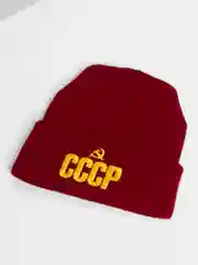 Бордовый шапка тёплая "СССР", осень-зима, унисекс, вязанная, двуслойная, бесшовная