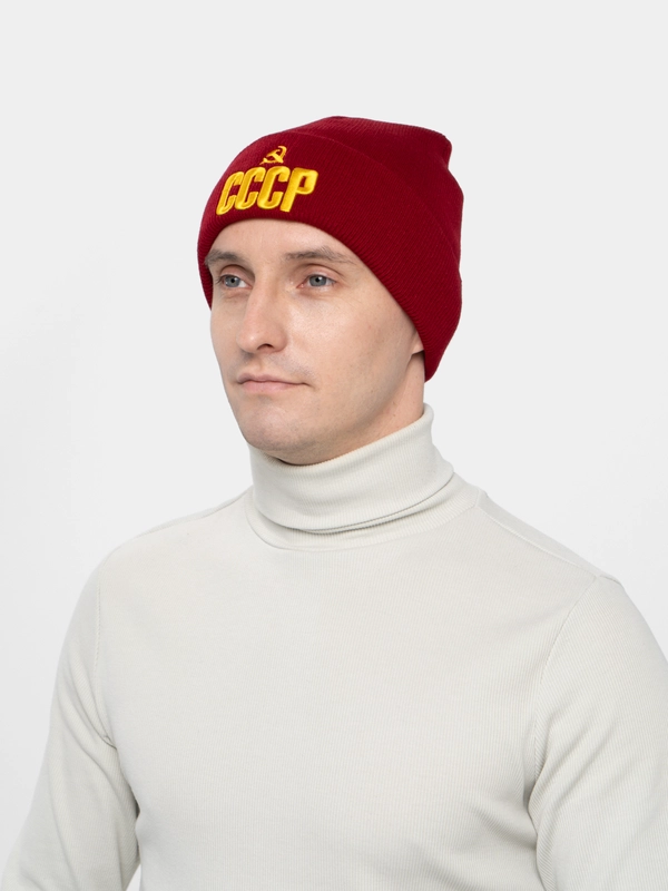Шапка тёплая "СССР", осень-зима, унисекс, вязанная, двуслойная, бесшовная