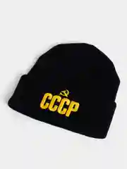 Черный шапка тёплая "СССР", осень-зима, унисекс, вязанная, двуслойная, бесшовная