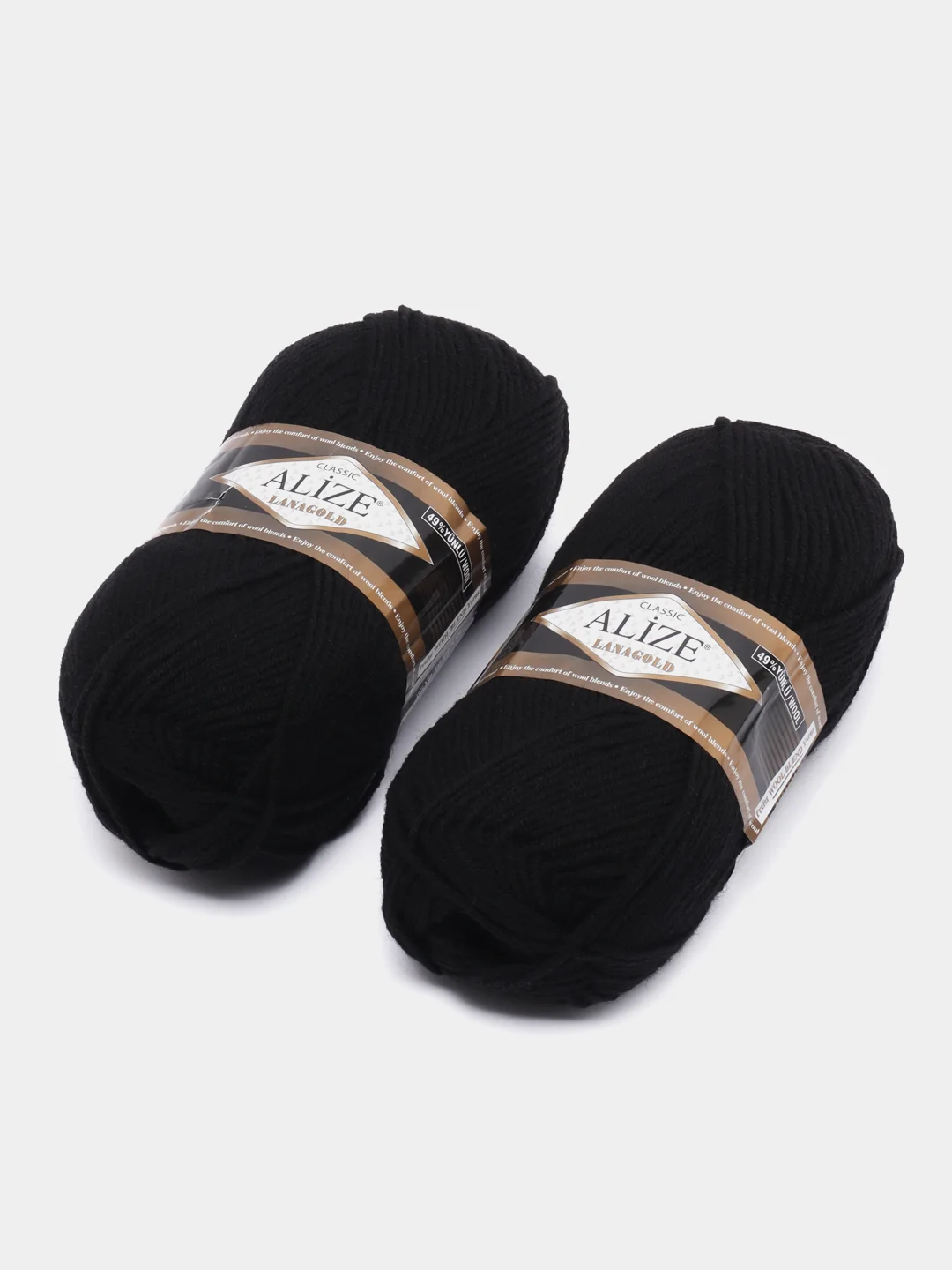 Черный пряжа Alize Lanagold, комплект 2 штуки, 3 штуки, 49% шерсть, 51% акрил, 100 г, 240 м,Ч1