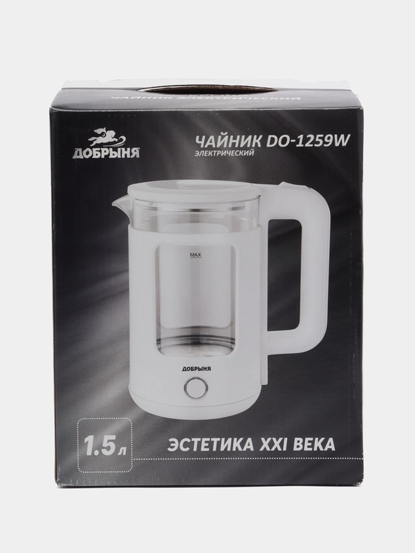 Чайник электрический Добрыня DO-1259W, белый, 1.5 л