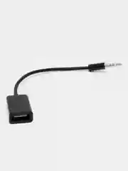 Черный кабель для автомагнитолы OTG - 3.5 Jack 0,14 м. USB (мама) 3.5 Jack (папа)
