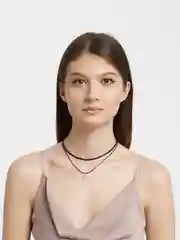 Черный чокер двойной, на шею, черный, с нитью-подвесками, 3 вида