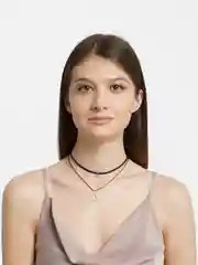 Угольный чокер двойной, на шею, черный, с нитью-подвесками, 3 вида