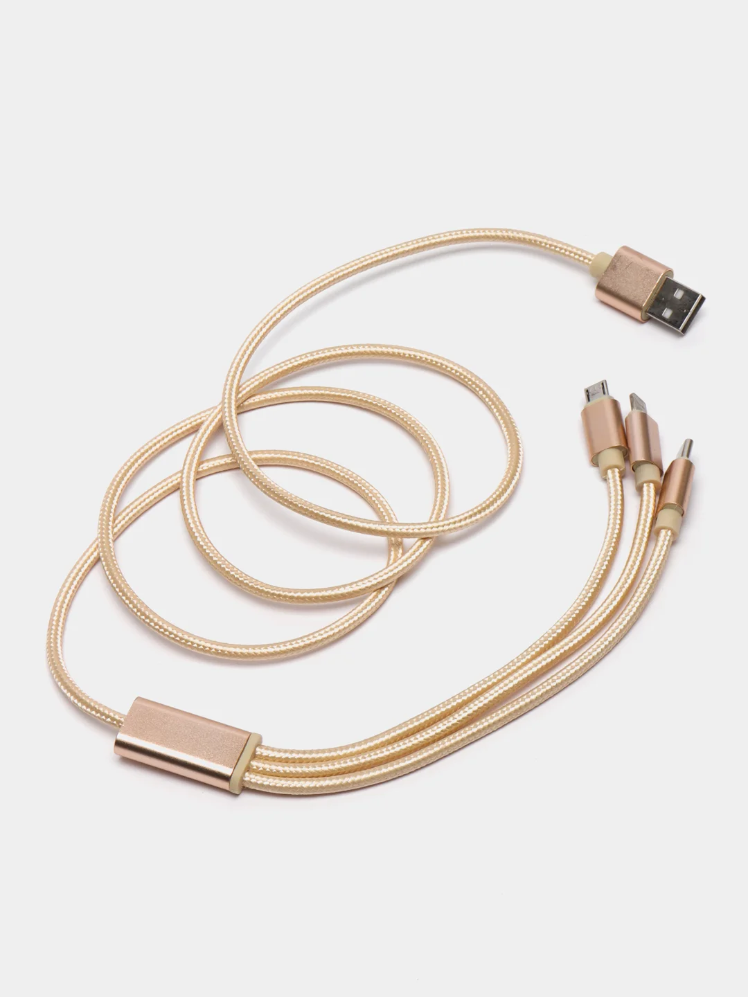 Золотой кабель для зарядки 3 в 1 USB ( iPhone Lightening / Micro USB / Type - C ) универсальный