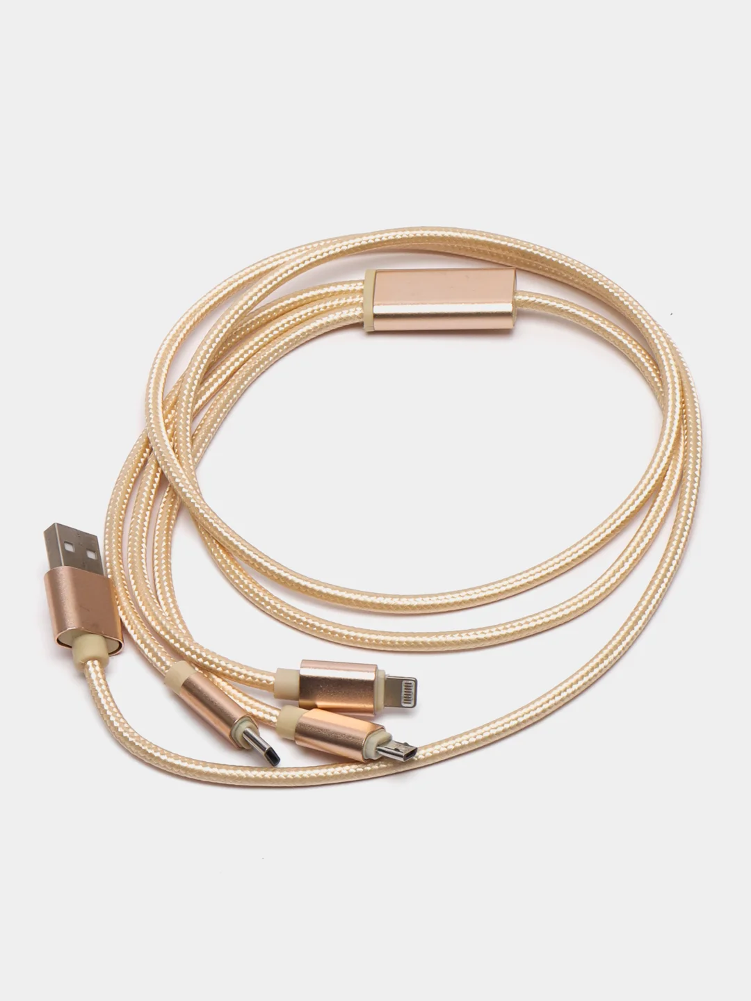 Золотой кабель для зарядки 3 в 1 USB ( iPhone Lightening / Micro USB / Type - C ) универсальный