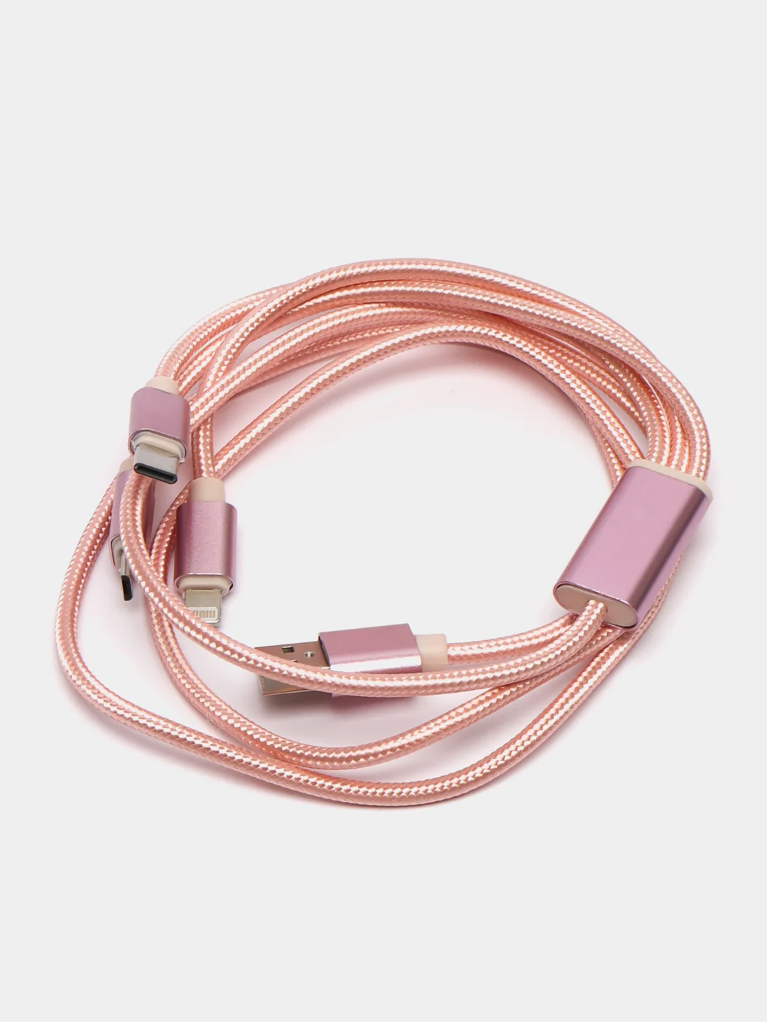 Розовый кабель для зарядки 3 в 1 USB ( iPhone Lightening / Micro USB / Type - C ) универсальный