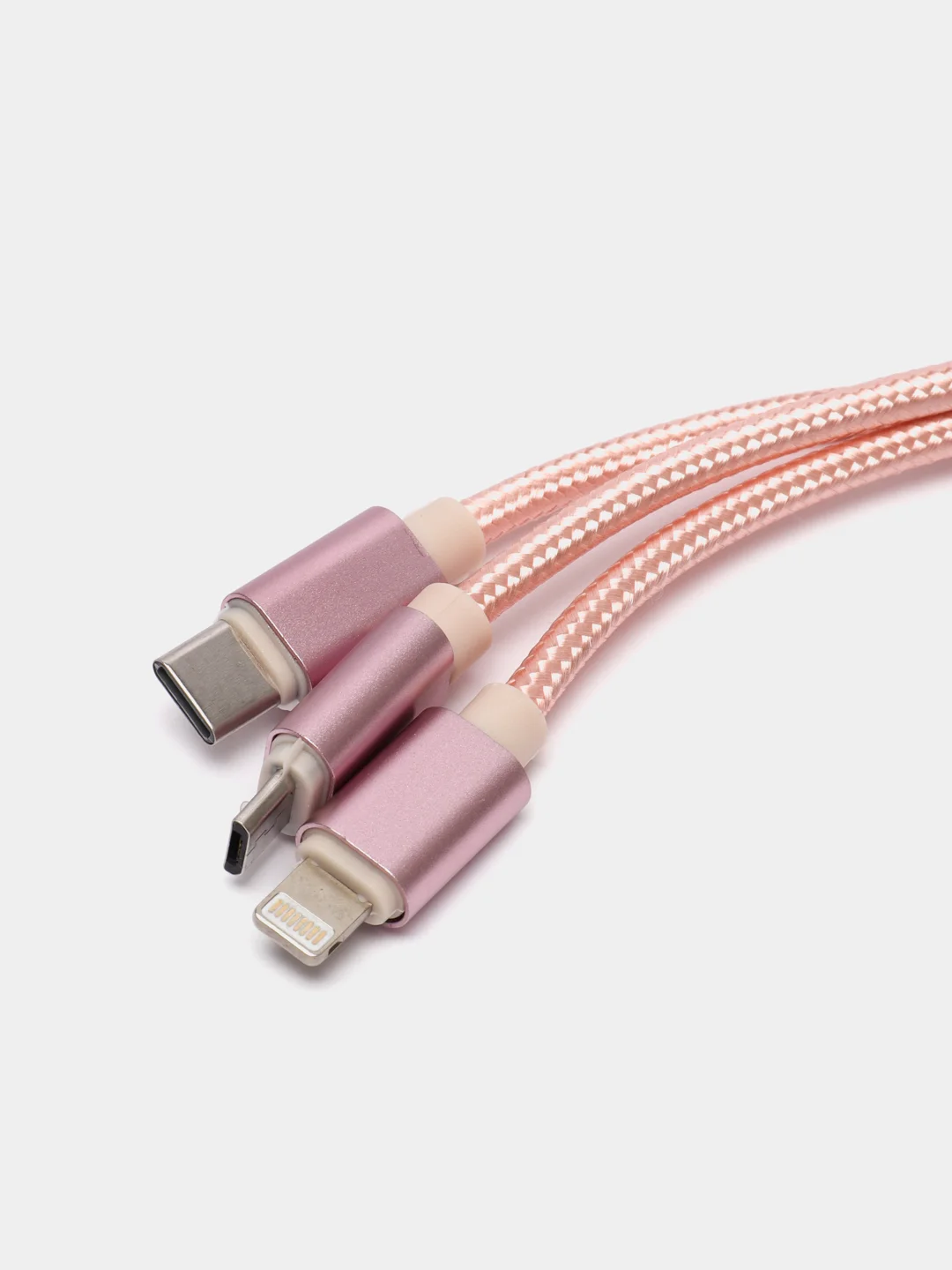 Розовый кабель для зарядки 3 в 1 USB ( iPhone Lightening / Micro USB / Type - C ) универсальный