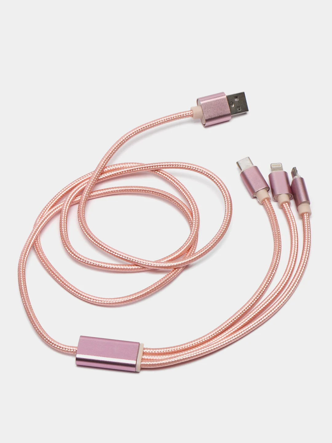 Розовый кабель для зарядки 3 в 1 USB ( iPhone Lightening / Micro USB / Type - C ) универсальный