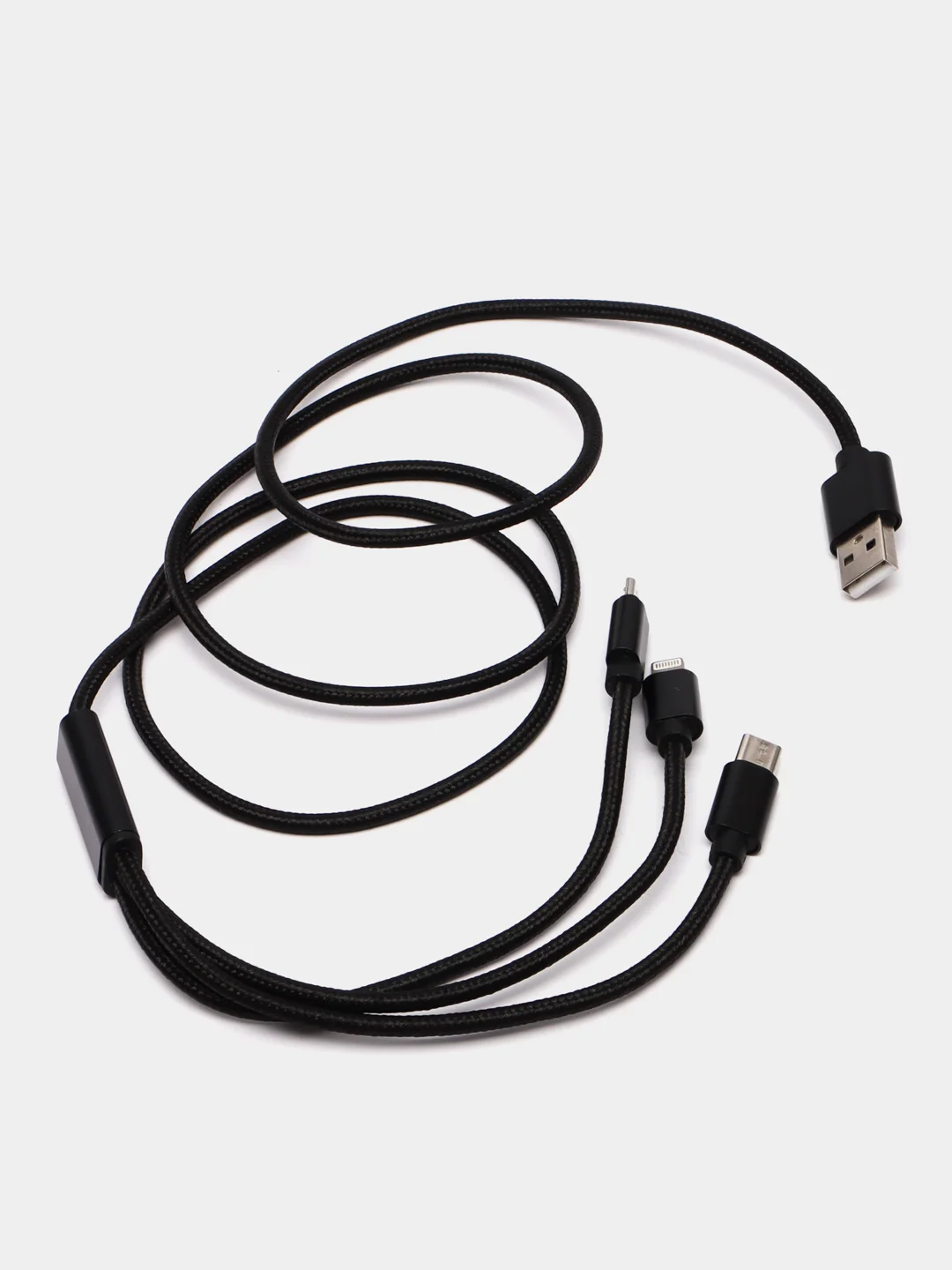 Черный кабель для зарядки 3 в 1 USB ( iPhone Lightening / Micro USB / Type - C ) универсальный