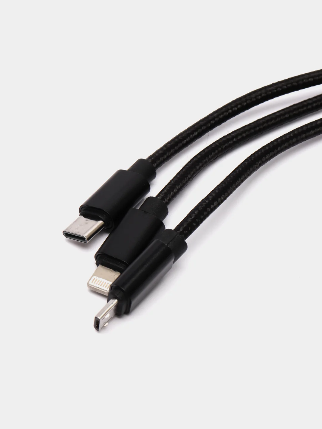 Черный кабель для зарядки 3 в 1 USB ( iPhone Lightening / Micro USB / Type - C ) универсальный