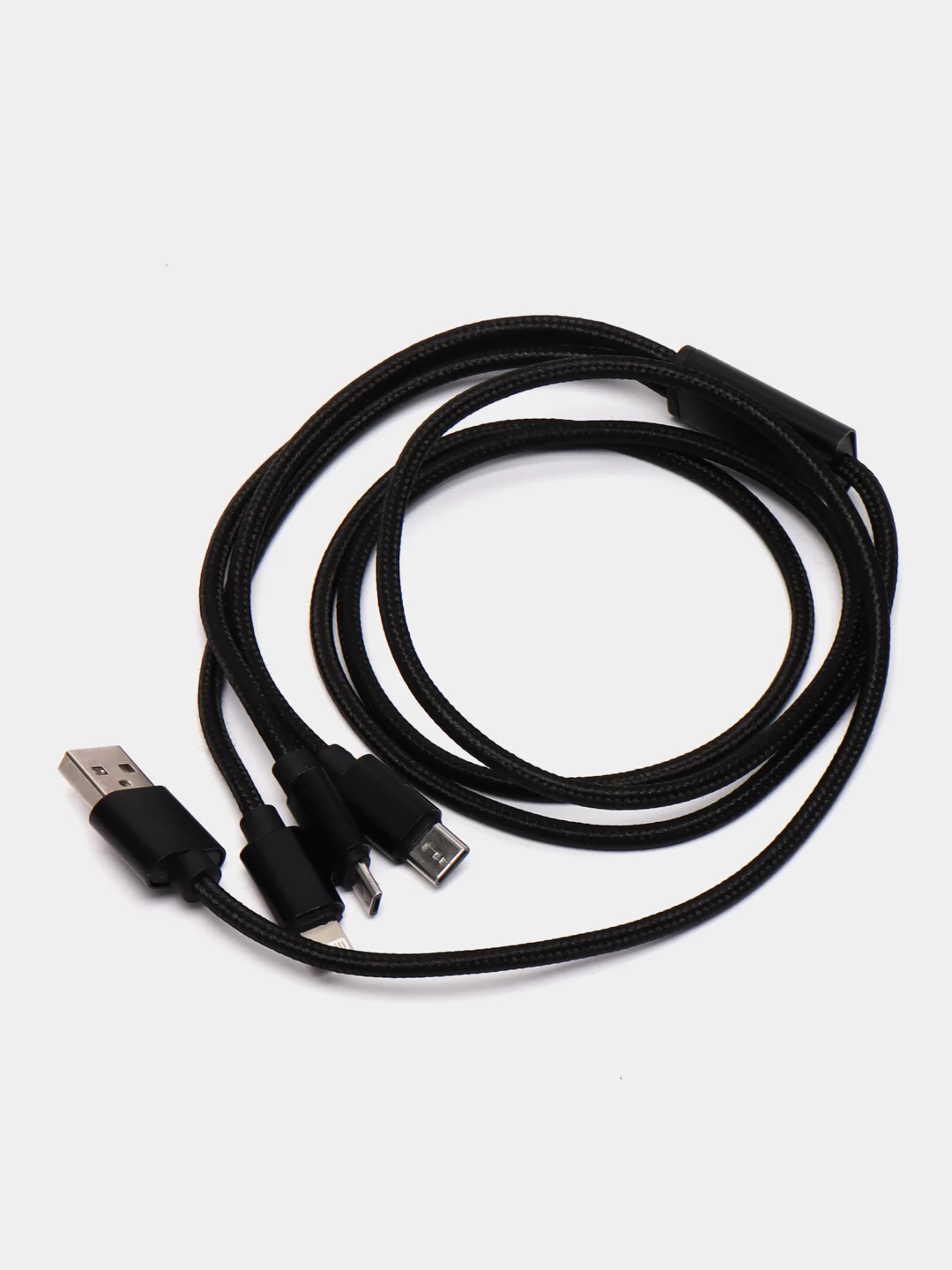 Черный кабель для зарядки 3 в 1 USB ( iPhone Lightening / Micro USB / Type - C ) универсальный