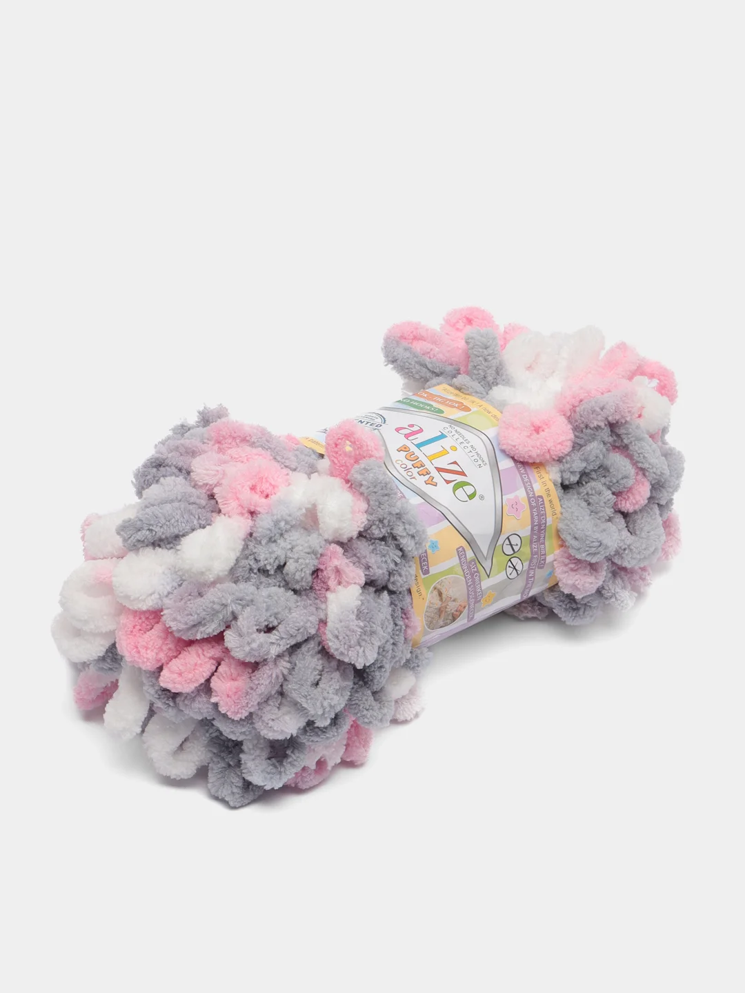 Пудровый пряжа Alize Puffy Color, петельки большие, 100 г, 9 м
