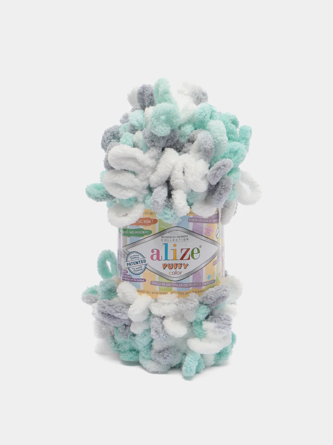 Мятный пряжа Alize Puffy Color, петельки большие, 100 г, 9 м