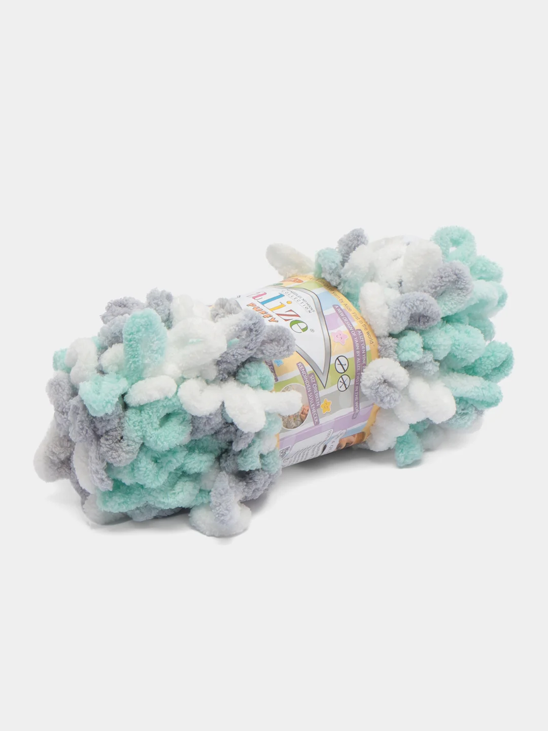 Мятный пряжа Alize Puffy Color, петельки большие, 100 г, 9 м