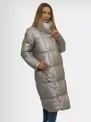 Серебряный куртка женская, зимняя, удлиненная, без капюшона