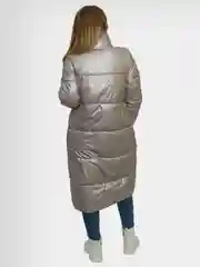 Серебряный куртка женская, зимняя, удлиненная, без капюшона
