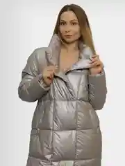 Серебряный куртка женская, зимняя, удлиненная, без капюшона
