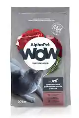 Сухой корм AlphaPet для взрослых домашних кошек и котов, c говядиной и печенью, 750 г