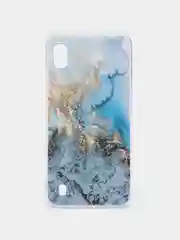 Голубой силиконовый чехол на Samsung Galaxy A10 / Самсунг А10 прозрачный с рисунком, защита камеры