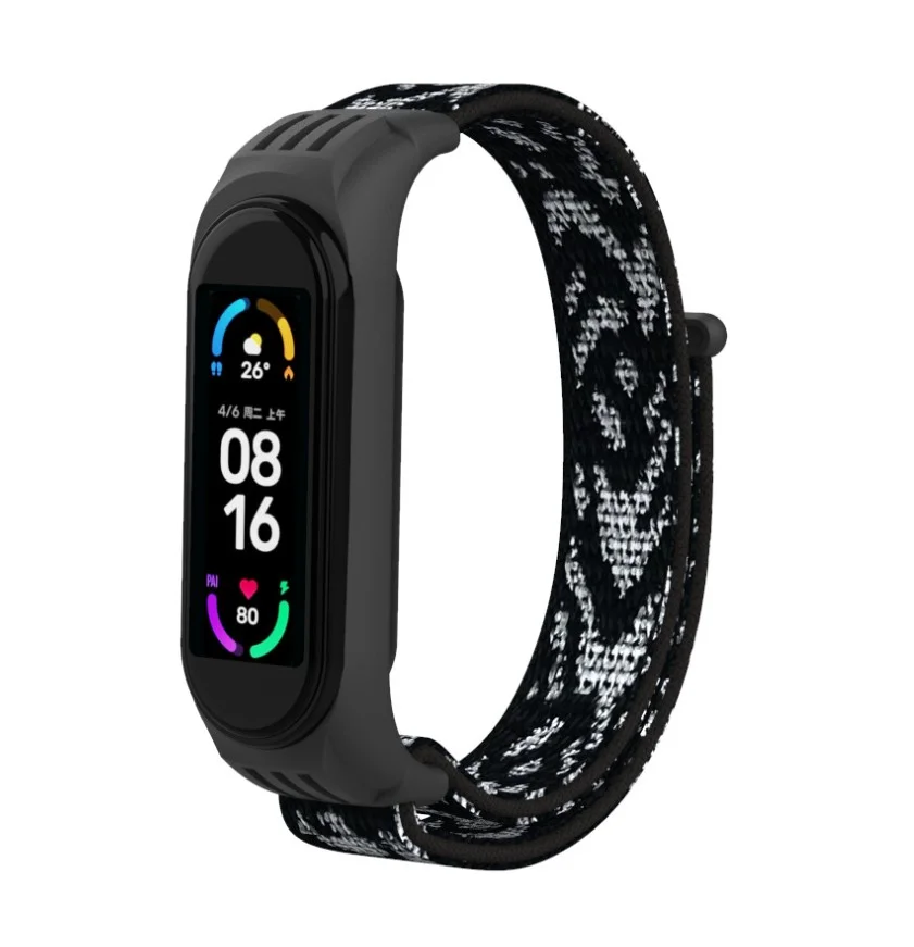 Тёмно-серый ремешок на липучке для Xiaomi Mi Band 3, 4, 5, 6, 7 Сяоми Ми Банд, тканевый, нейлоновый