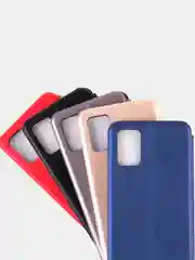Алый чехол-книжка Samsung A60 Золотой и Черный цвет с карманом для карт и денег