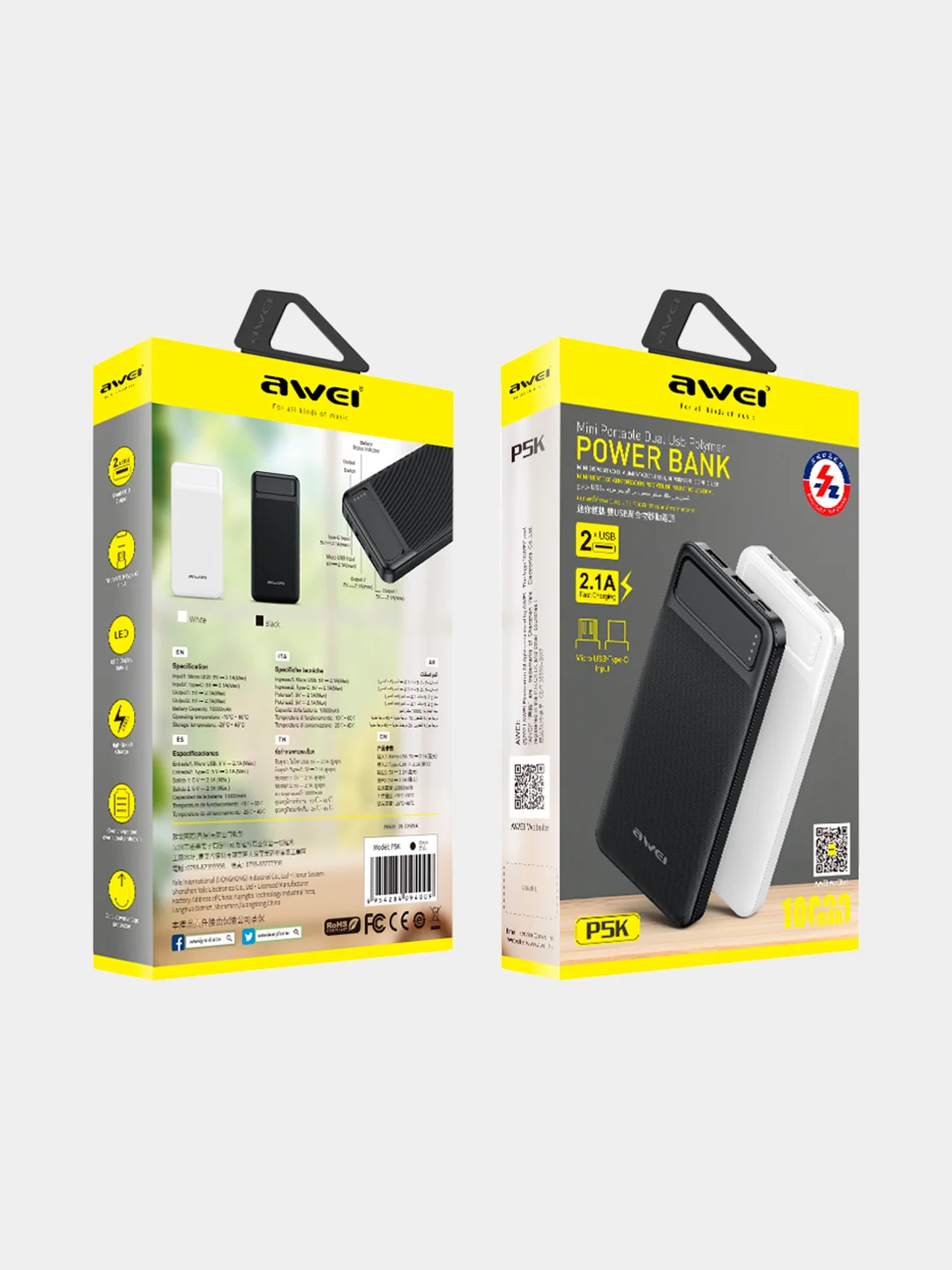 Повербанк AWEI 10000 mAh/20000 mAh, внешний аккумулятор, портативный Power Bank