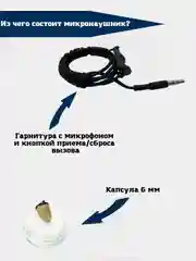 Черный микронаушник капсульный Microgadgets MG+ mini проводной с встроенным микрофоном